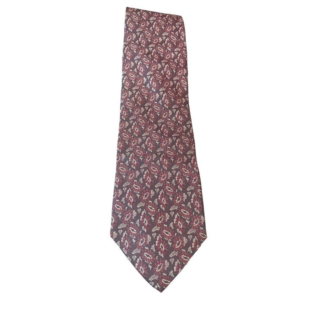 GIORGIO ARMANI Printed Floral Silk Tie Burgundy